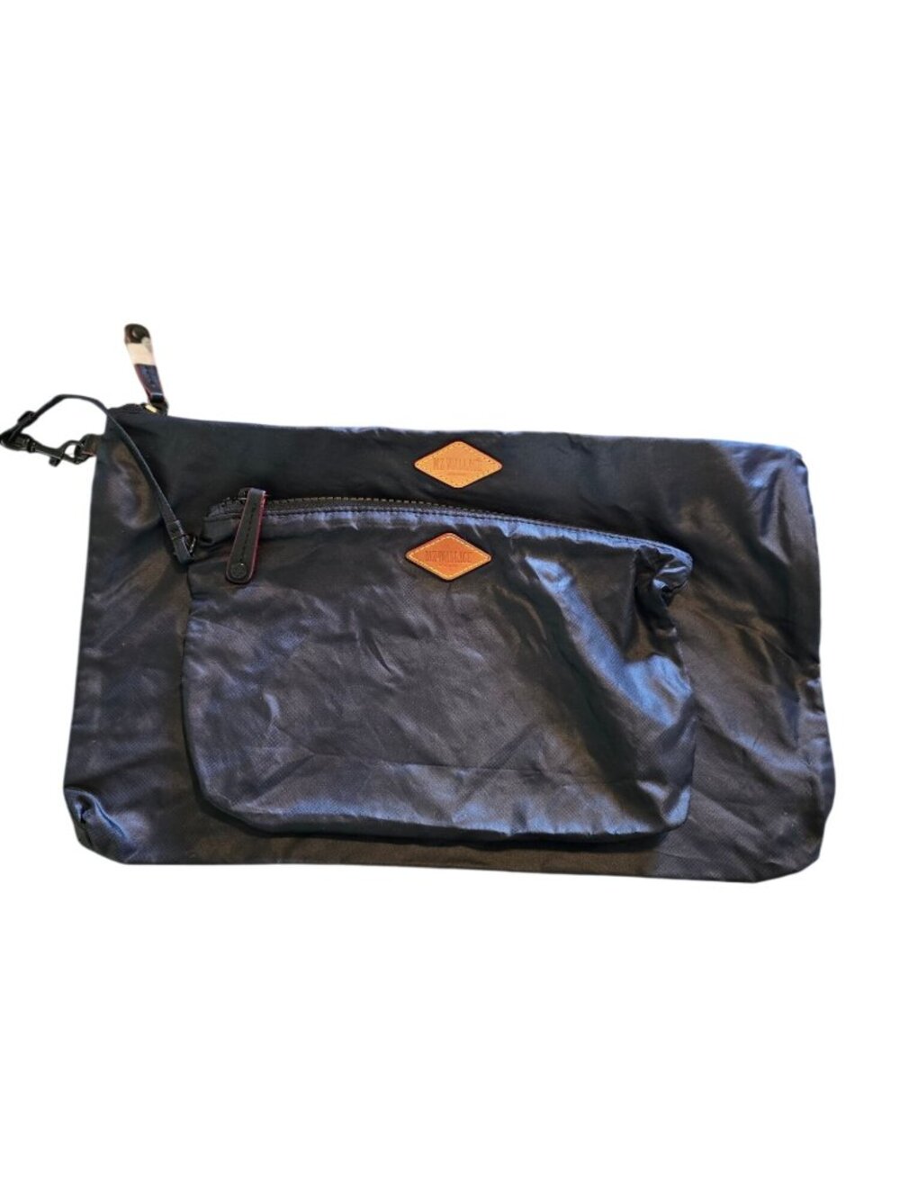 MZ Wallace Black Liquid Nylon Lightweight Luxury Travel Make-up Bag Set, S/L